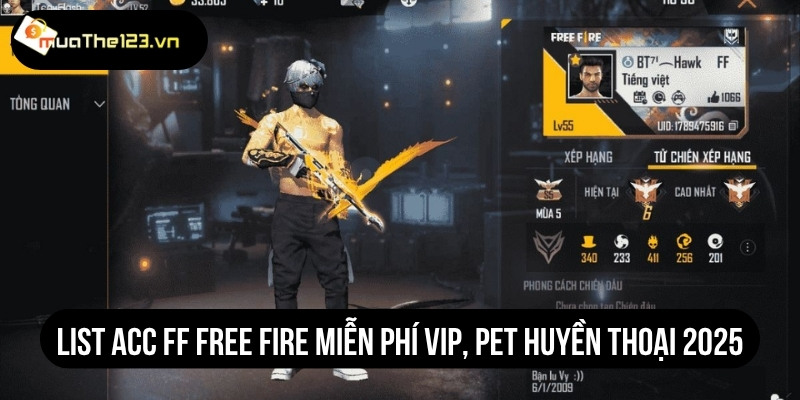 List Acc FF Free Fire miễn phí VIP, pet huyền thoại 2025