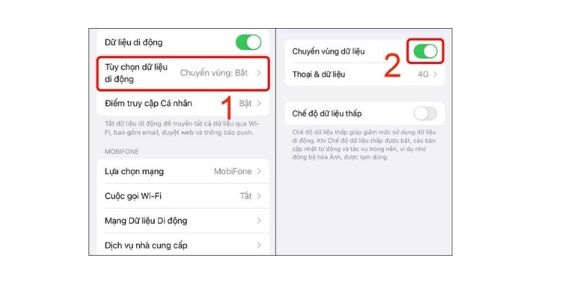 Cách bật tắt chuyển vùng dữ liệu