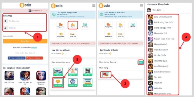 Dùng thẻ Scoin để nạp game tập kích