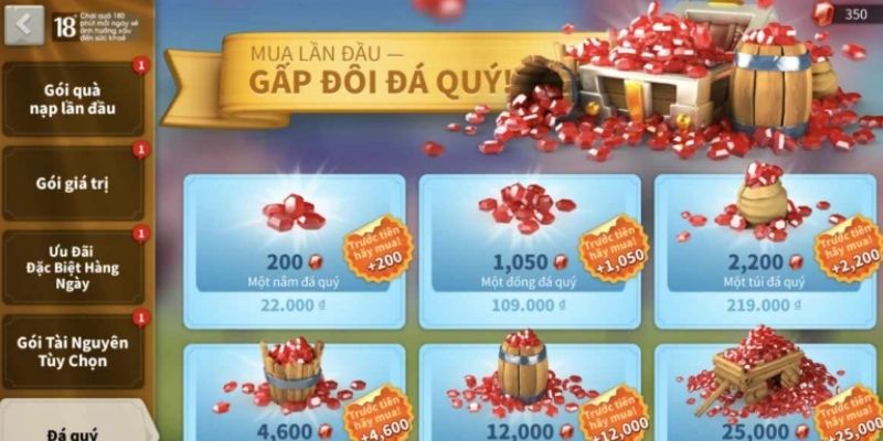 Mua trực tiếp các gói trong game