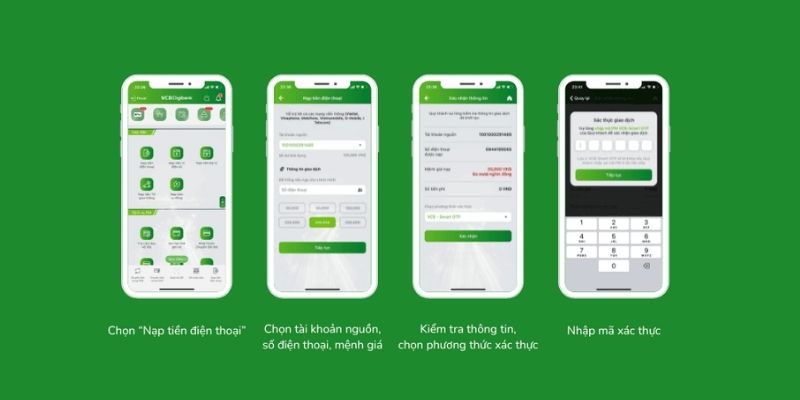 nạp tiền điện thoại Vietcombank vô cùng nhanh chóng, dễ dàng