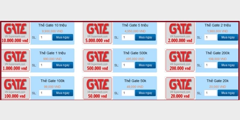 Thẻ cào Gate 100k miễn phí